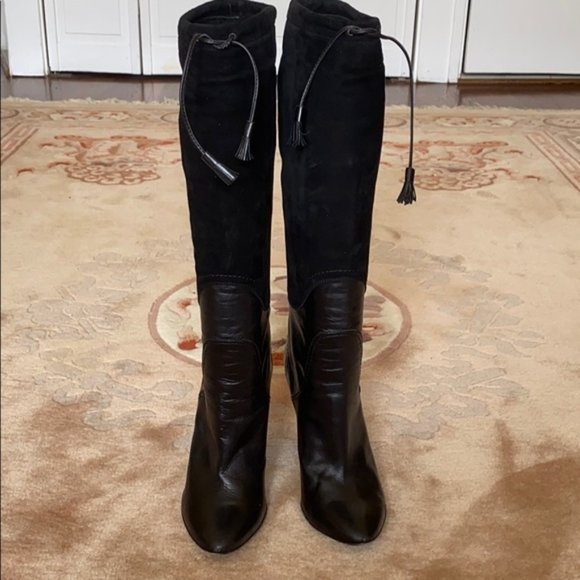 Costume National Black Leather Shearling Pull On High Heel Boots Made in Italy - Picture 6 of 13